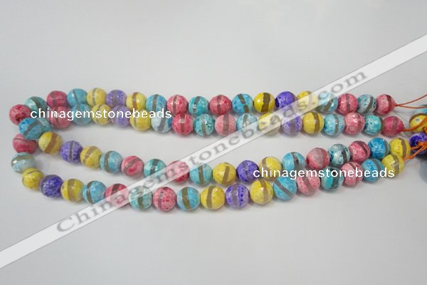 CAG5890 15 inches 10mm faceted round tibetan agate beads wholesale