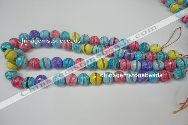 CAG5892 15 inches 12mm faceted round tibetan agate beads wholesale