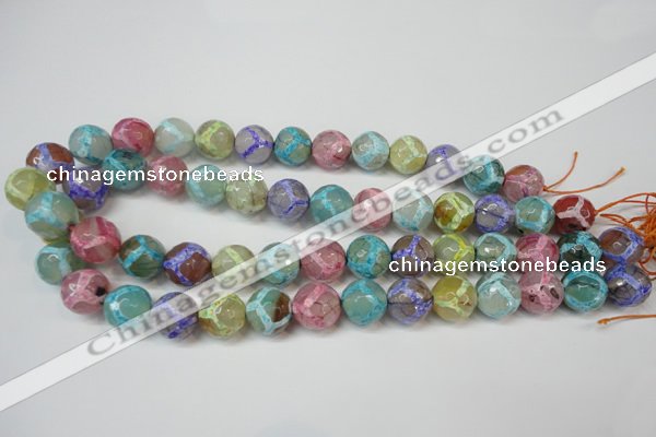 CAG5894 15 inches 14mm faceted round tibetan agate beads wholesale