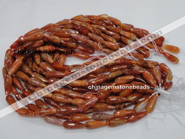 CAG591 15.5 inches 10*25mm faceted teardrop natural fire agate beads