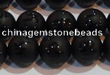 CAG6003 15.5 inches 10mm carved round matte black agate beads