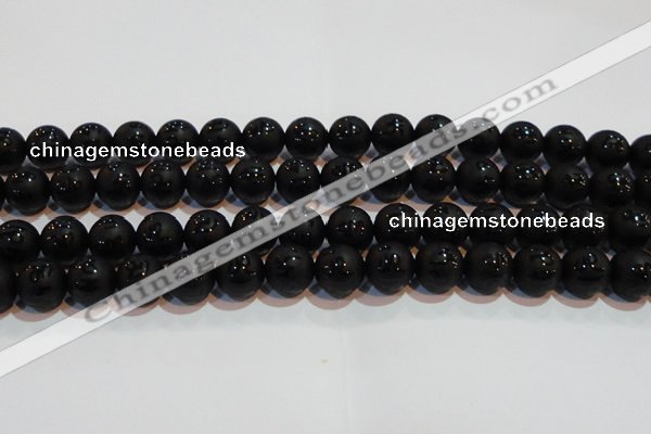 CAG6003 15.5 inches 10mm carved round matte black agate beads