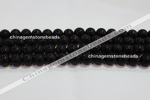 CAG6004 15.5 inches 12mm carved round matte black agate beads