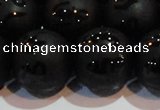 CAG6006 15.5 inches 16mm carved round matte black agate beads