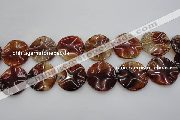 CAG6056 15.5 inches 30mm wavy coin dragon veins agate beads