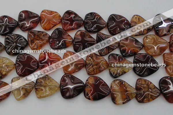 CAG6076 15.5 inches 30mm wavy triangle dragon veins agate beads