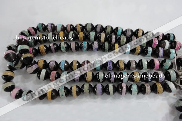 CAG6137 15 inches 12mm faceted round tibetan agate gemstone beads