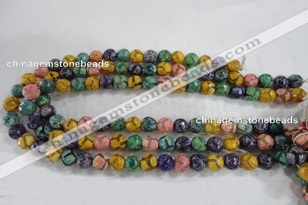 CAG6142 15 inches 12mm faceted round tibetan agate gemstone beads