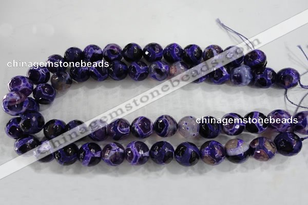 CAG6146 15 inches 12mm faceted round tibetan agate gemstone beads