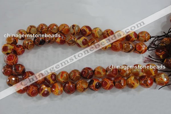 CAG6151 15 inches 12mm faceted round tibetan agate gemstone beads