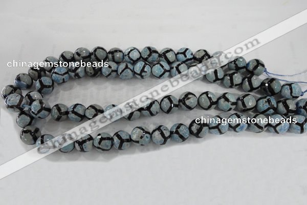 CAG6186 15 inches 10mm faceted round tibetan agate gemstone beads