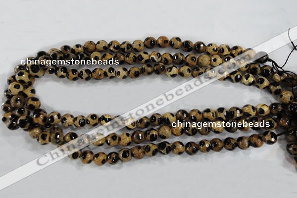 CAG6205 15 inches 8mm faceted round tibetan agate gemstone beads