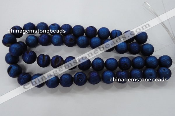 CAG6255 15 inches 14mm faceted round plated druzy agate beads