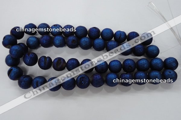 CAG6256 15 inches 16mm faceted round plated druzy agate beads