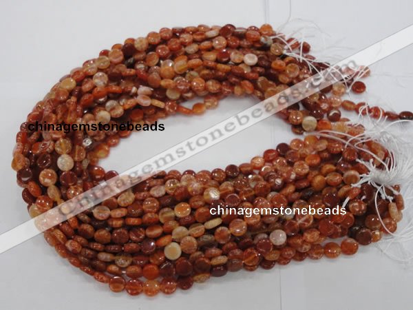 CAG630 15.5 inches 10mm coin natural fire agate beads wholesale