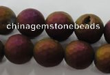 CAG6313 15 inches 10mm faceted round plated druzy agate beads