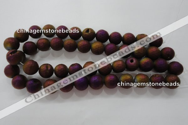 CAG6314 15 inches 12mm faceted round plated druzy agate beads