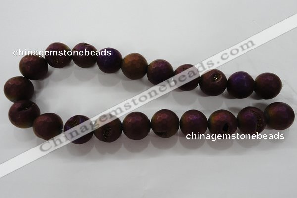 CAG6317 15 inches 18mm faceted round plated druzy agate beads