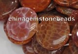 CAG633 15.5 inches 30mm coin natural fire agate beads wholesale