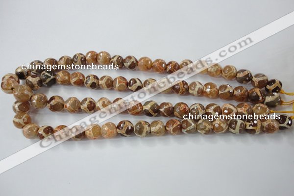 CAG6379 15 inches 10mm faceted round tibetan agate gemstone beads