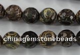 CAG6399 15 inches 12mm faceted round tibetan agate gemstone beads