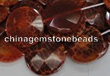 CAG640 15.5 inches 30mm faceted coin natural fire agate beads