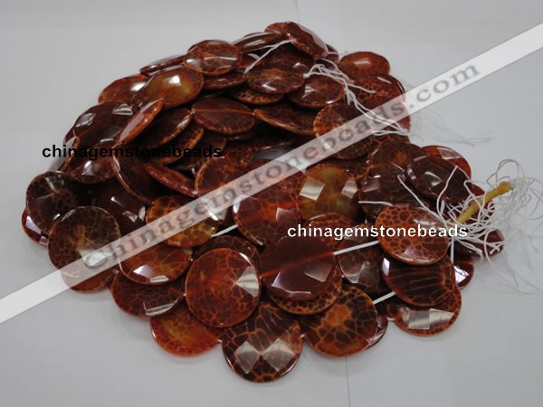 CAG640 15.5 inches 30mm faceted coin natural fire agate beads