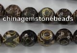 CAG6400 15 inches 14mm faceted round tibetan agate gemstone beads