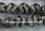 CAG6401 15 inches 12mm faceted round tibetan agate gemstone beads