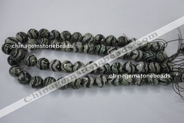 CAG6401 15 inches 12mm faceted round tibetan agate gemstone beads