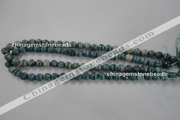 CAG6406 15 inches 8mm faceted round tibetan agate gemstone beads