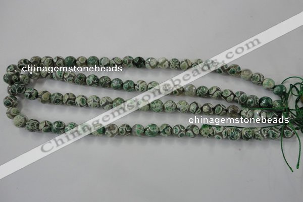 CAG6409 15 inches 8mm faceted round tibetan agate gemstone beads