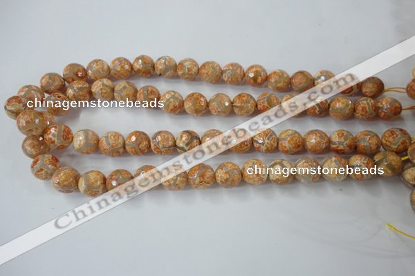 CAG6419 15 inches 10mm faceted round tibetan agate gemstone beads