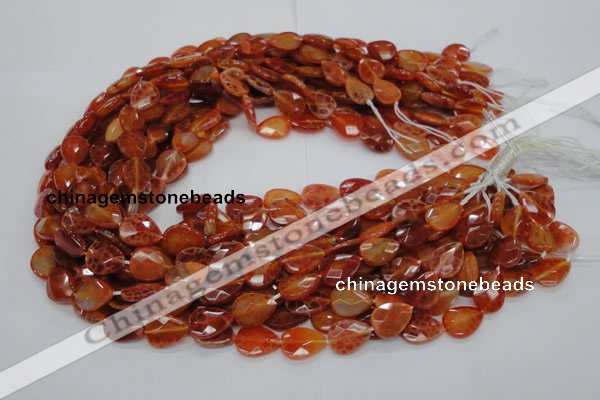 CAG669 15.5 inches 10*14mm faceted flat teardrop natural fire agate beads