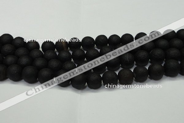 CAG6742 15 inches 12mm round black pilates agate beads