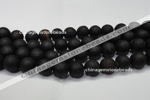 CAG6744 15 inches 16mm round black pilates agate beads