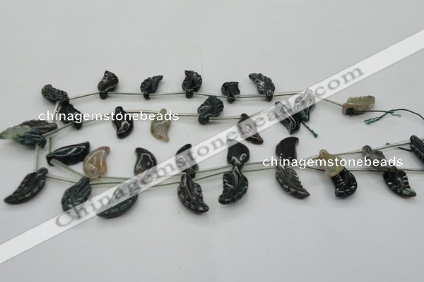 CAG6845 Top drilled 10*20mm carved leaf Indian agate beads