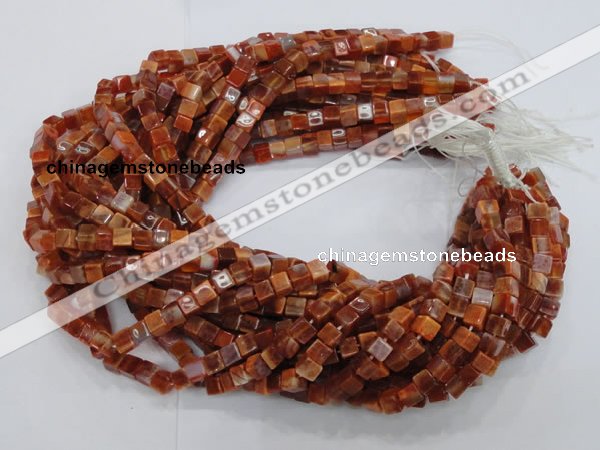 CAG686 15.5 inches 6*6mm cube natural fire agate beads wholesale