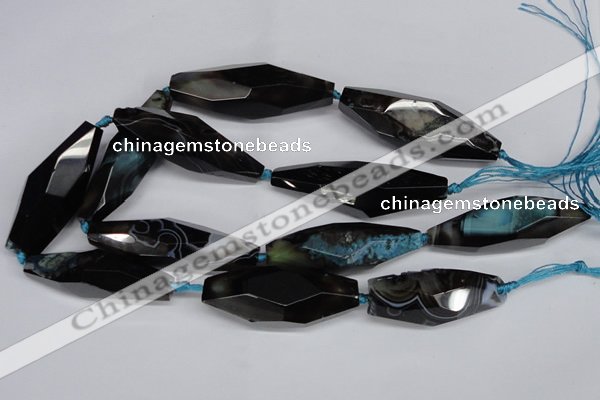 CAG6917 15.5 inches 18*65mm faceted rice line agate beads