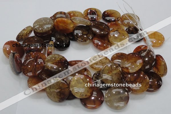 CAG694 15.5 inches 30mm flat round dragon veins agate beads