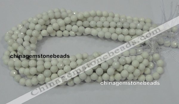 CAG711 15.5 inches 8mm faceted round white agate gemstone beads