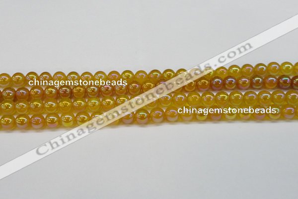 CAG7121 15.5 inches 6mm round AB-color yellow agate gemstone beads