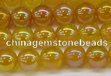 CAG7122 15.5 inches 8mm round AB-color yellow agate gemstone beads