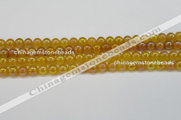 CAG7122 15.5 inches 8mm round AB-color yellow agate gemstone beads