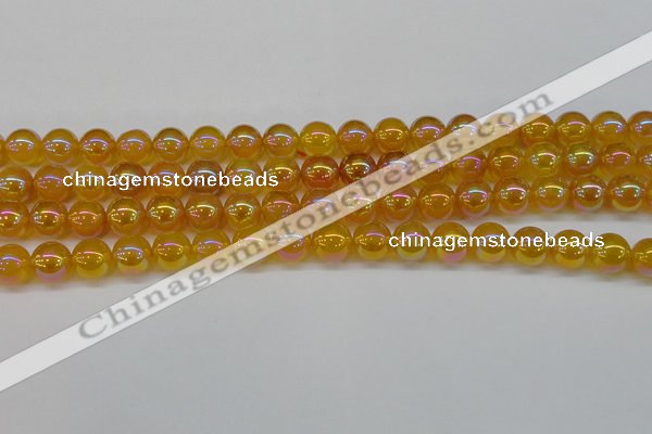 CAG7124 15.5 inches 12mm round AB-color yellow agate gemstone beads