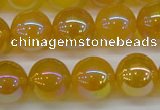 CAG7125 15.5 inches 14mm round AB-color yellow agate gemstone beads