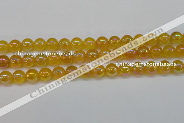 CAG7125 15.5 inches 14mm round AB-color yellow agate gemstone beads