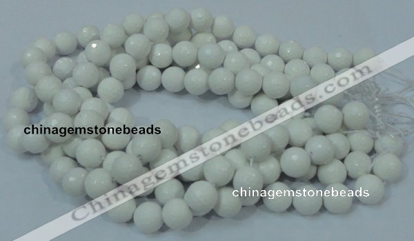 CAG714 15.5 inches 14mm faceted round white agate gemstone beads