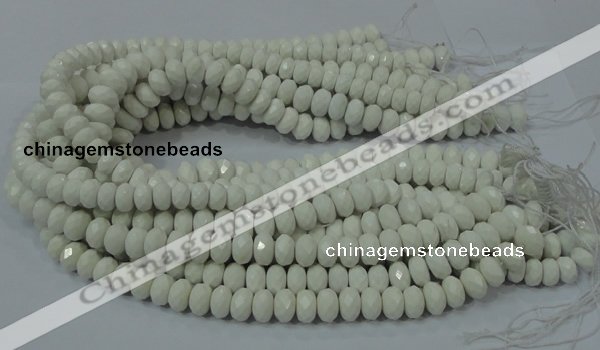 CAG715 15.5 inches 6*10mm faceted rondelle white agate gemstone beads