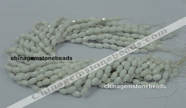 CAG720 15.5 inches 6*8mm faceted rice white agate gemstone beads